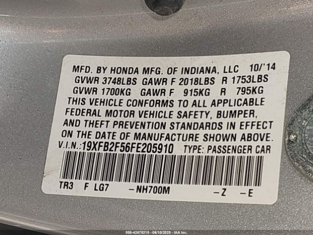 19XFB2F56FE205910 Honda r18z1