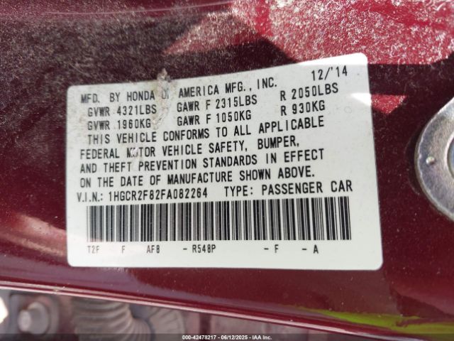 1HGCR2F82FA082264 Honda k24w1