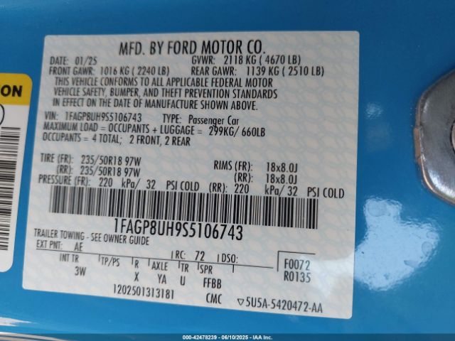1FAGP8UH9S5106743 Ford Mustang Ecoboost Premium