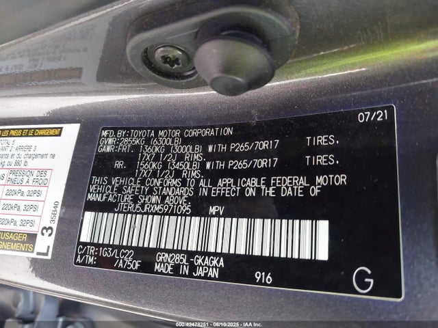 JTERU5JRXM5971095 Toyota 1gr-fe
