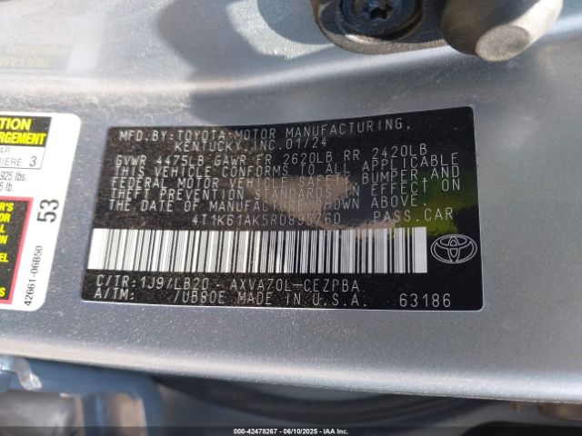 4T1K61AK5RU895760 Toyota CAMRY XSE