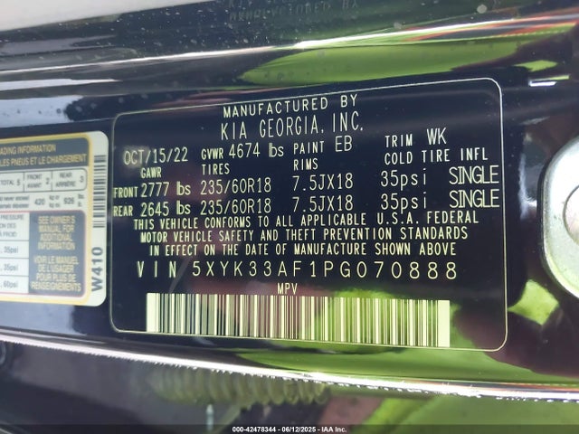 5XYK33AF1PG070888 KIA gdi theta iii