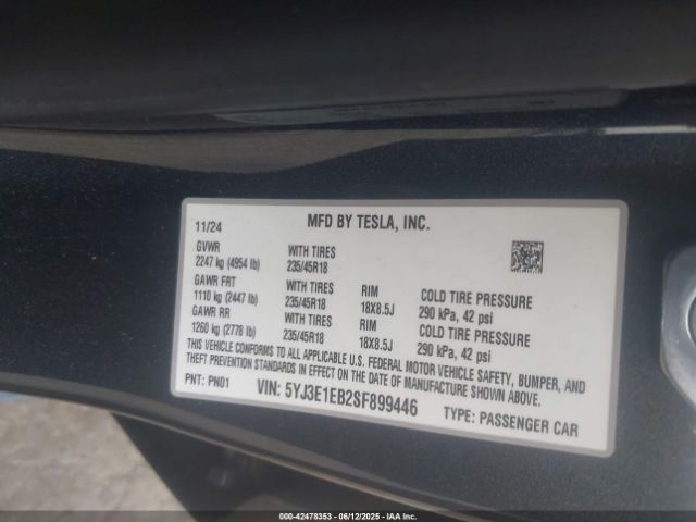 5YJ3E1EB2SF899446 Tesla 2025