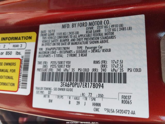 3FA6P0PU7ER178094 Ford Fusion Energi Se Luxury
