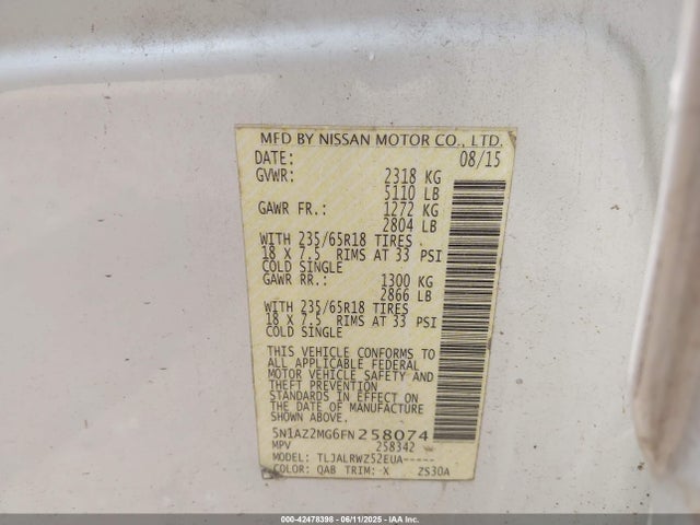 5N1AZ2MG6FN258074 Nissan Murano
