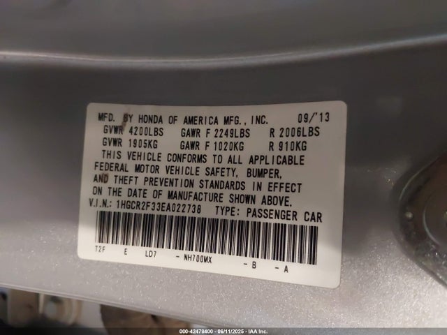 Honda k24w1 2014 1HGCR2F33EA022738 Image 9