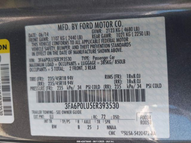3FA6P0LU5ER393530 Ford 2014