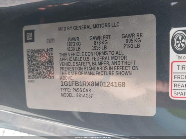 2021 CHEVROLET CAMARO 1G1FB1RX8M0124168 Photo 8
