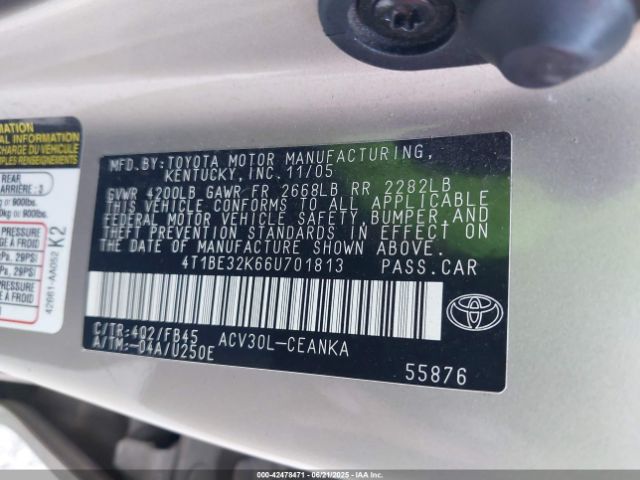 2006 TOYOTA CAMRY 4T1BE32K66U701813 Photo 8