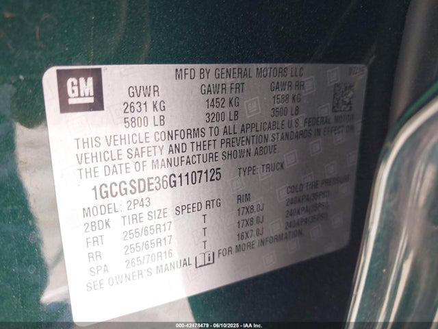 1GCGSDE36G1107125 Chevrolet lfx - sidi, vvt, e85 max, aluminum
