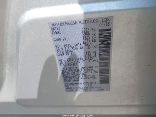 5N1DR2MM4JC670095 Nissan Pathfinder Sv