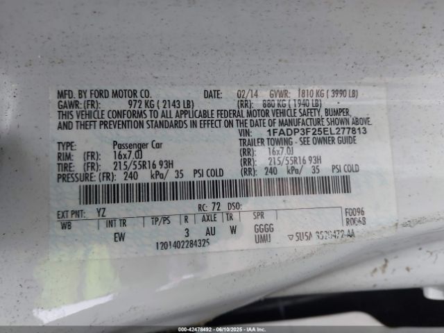 1FADP3F25EL277813 Ford FOCUS SE