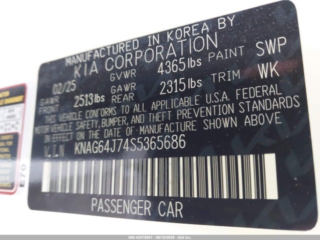 KNAG64J74S5365686 KIA gdi theta iii