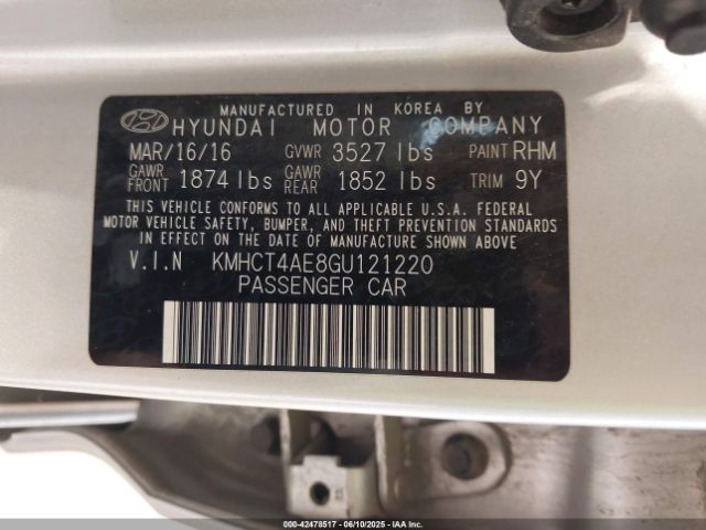 KMHCT4AE8GU121220 Hyundai ACCENT SE