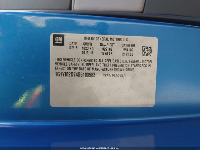 2016 CHEVROLET CORVETTE 1G1YM2D74G5103583 Photo 8