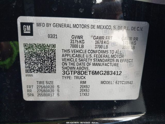 2021 GMC SIERRA 1500 3GTP8DET6MG283412 Photo 8