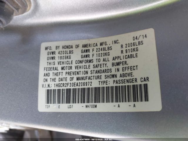 1HGCR2F30EA206972 Honda k24w1