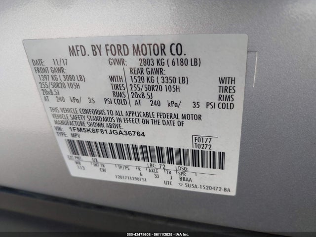1FM5K8F81JGA36764 Ford 3.5l ti-vct