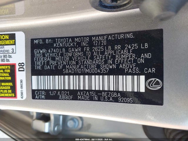 Lexus a25a-fks 2021 58AD11D11MU004357 Image 9