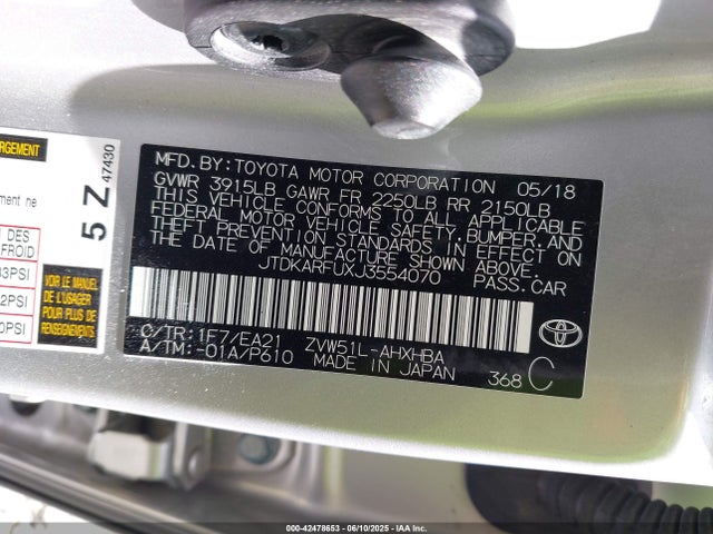 Toyota 2zr-fxe,1nm 2018 JTDKARFUXJ3554070 Image 9