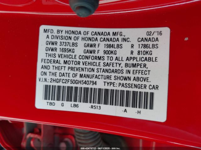 2HGFC2F50GH540794 Honda k20c2