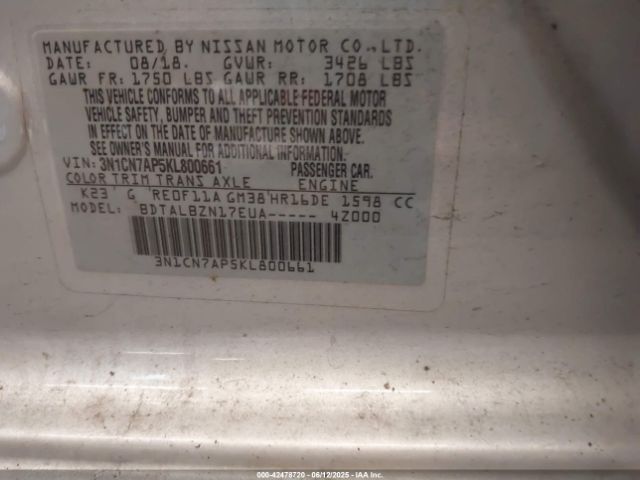 2019 NISSAN VERSA 3N1CN7AP5KL800661 Photo 8