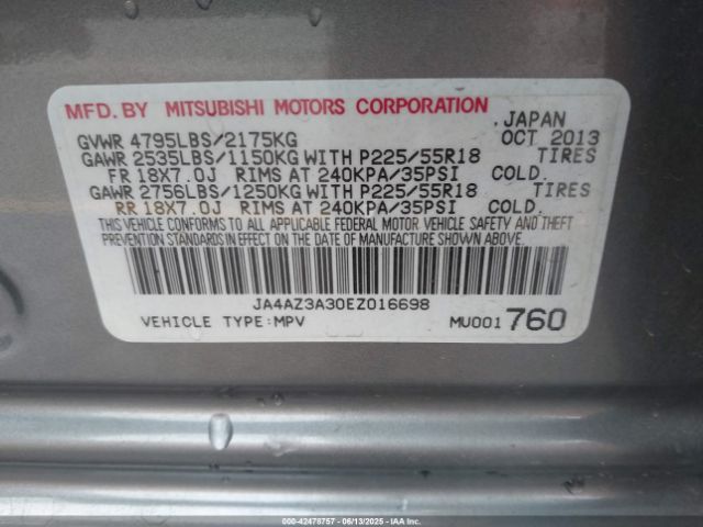 2014 MITSUBISHI OUTLANDER JA4AZ3A30EZ016698 Photo 8