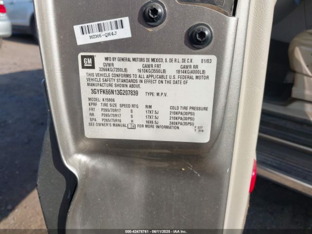 2003 CADILLAC ESCALADE ESV 3GYFK66N13G207839 Photo 8