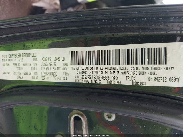 42478766 :رقم المزاد ، 3C6UR5LL6DG570829 vin ، 2013 Ram 2500 Laramie Longhorn مزاد بيع