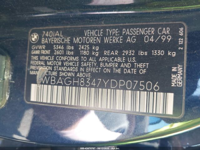 2000 BMW 740IL WBAGH8347YDP07506 Photo 8