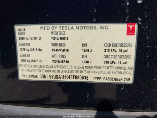 2015 TESLA MODEL S 5YJSA1H14FF080616 Photo 8