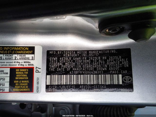 2017 TOYOTA CAMRY 4T1BF1FK6HU438303 Photo 8