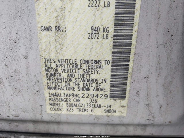1N4AL3AP9HC229429 Nissan Altima 2.5 S
