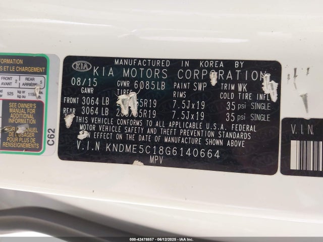 KNDME5C18G6140664 KIA dohc gdi lambda ii