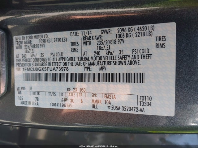 1FMCU0GX5FUA73978 Ford ESCAPE SE