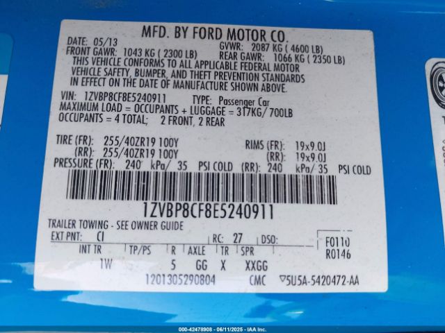 2014 FORD MUSTANG 1ZVBP8CF8E5240911 Photo 8