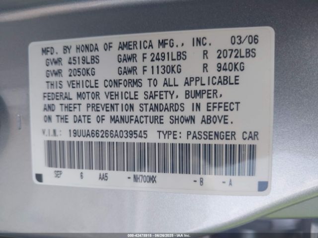 2006 ACURA TL 19UUA66266A039545 Photo 8