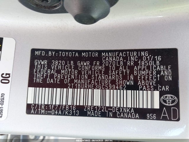 2T1BURHE3GC599462 Toyota 2zr-fe