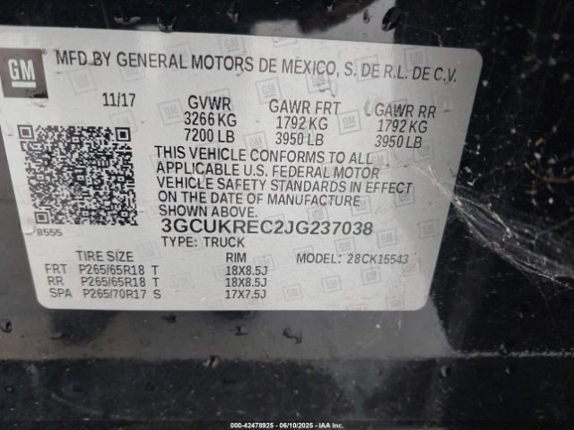 3GCUKREC2JG237038 Chevrolet l83 - sidi: spark ignited direct injection, vvt: variable valve timing, afm, e85 max, alum