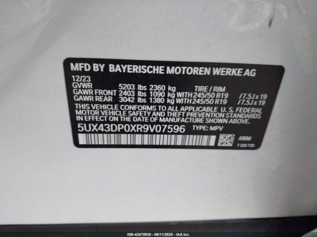 5UX43DP0XR9V07596 BMW X3