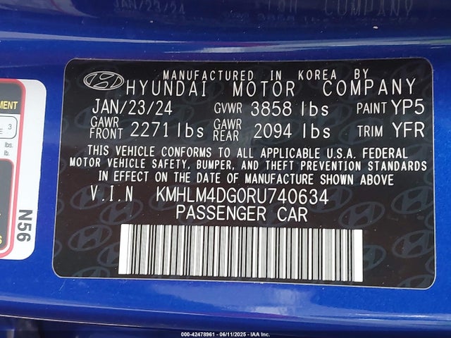 KMHLM4DG0RU740634 Hyundai mpi nu pe