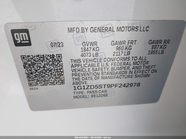 1G1ZD5ST9PF242978 Chevrolet Malibu Fwd 1lt