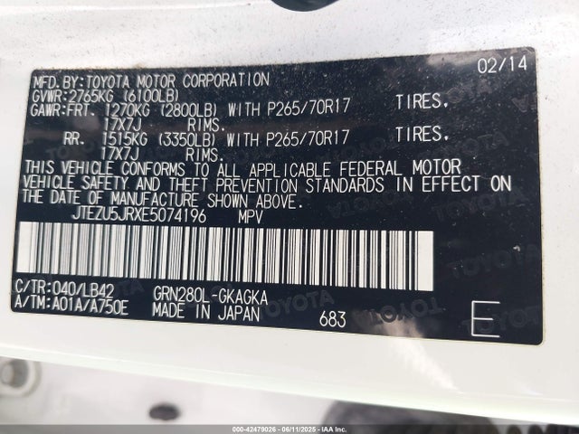 Toyota 1gr-fe 2014 JTEZU5JRXE5074196 Image 9