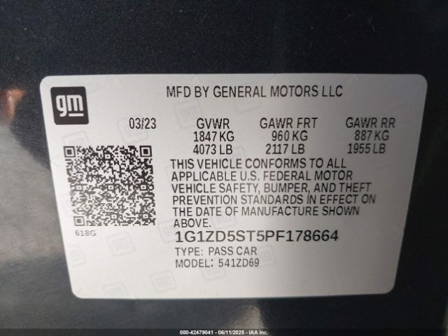 1G1ZD5ST5PF178664 Chevrolet Malibu Fwd 1lt