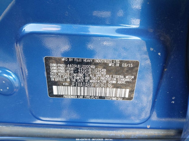 Subaru dib turbo 2015 JF1VA1A69F9836136 Image 9