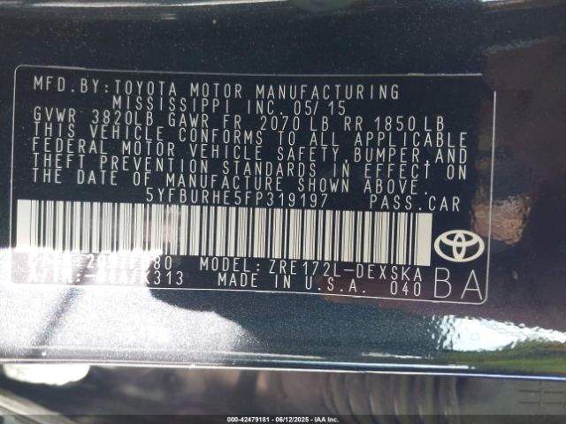 5YFBURHE5FP319197 Toyota 2zr-fe