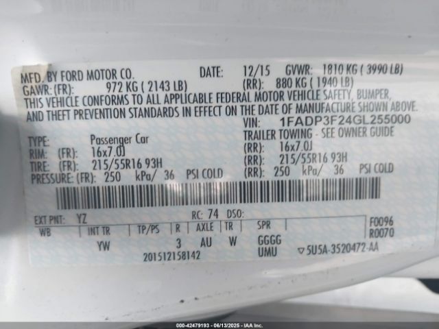 2016 FORD FOCUS 1FADP3F24GL255000 Photo 8