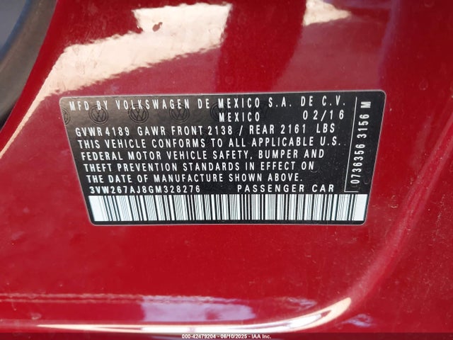 3VW267AJ8GM328276 Volkswagen 2016
