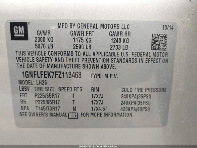 1GNFLFEK7FZ113468 Chevrolet EQUINOX 1LT