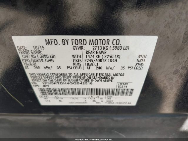 1FM5K7DH4GGB42518 Ford Explorer